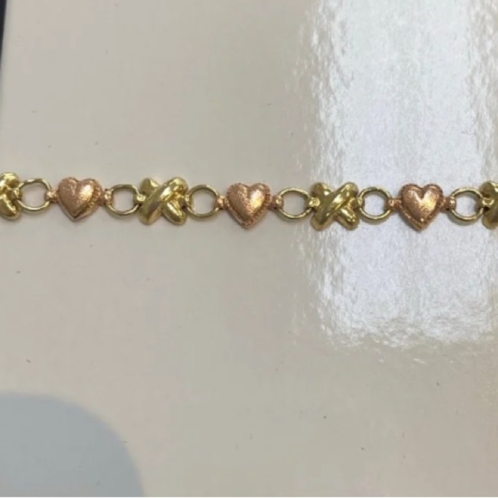 Gold Heart and X Link Bracelet 10 k solid